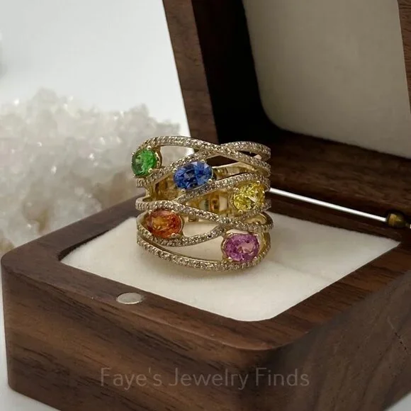 EFFY® Watercolors 14K Yellow Gold Multi Sapphire Diamond Ring - Picture 3 of 8